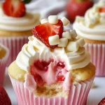 a cupcake with strawberries on top