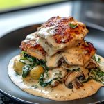 CreamyGarlicHerbSmotheredChickenwithSpinachMushroomsPotatoesOne-PanWeeknightDinner