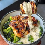 Grilled Chicken & Broccoli Bowls with Creamy Garlic Sauce