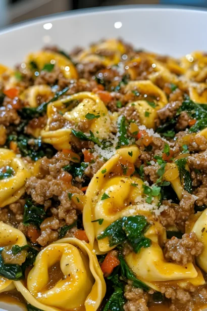 Easy Garlic Butter Beef and Spinach Tortellini Recipe