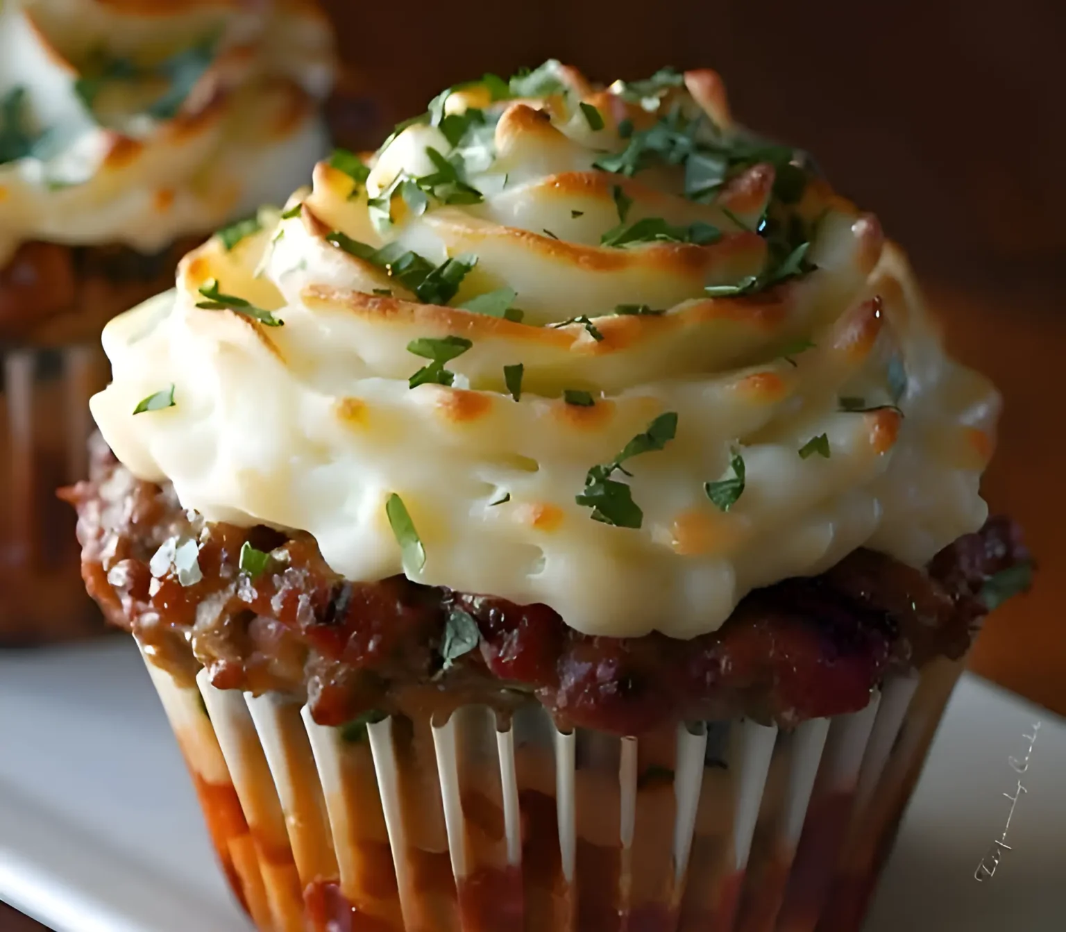 Meatloaf Cupcakes with Whipped Potato Topping