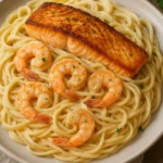 Salmon and Shrimp Alfredo p