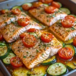 Simple Baked Salmon & Vegetables with Honey Mustard