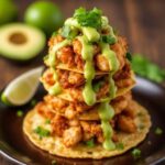 Crispy Honey Lime Chicken Tostada Towers with Avocado Lime Drizzle p