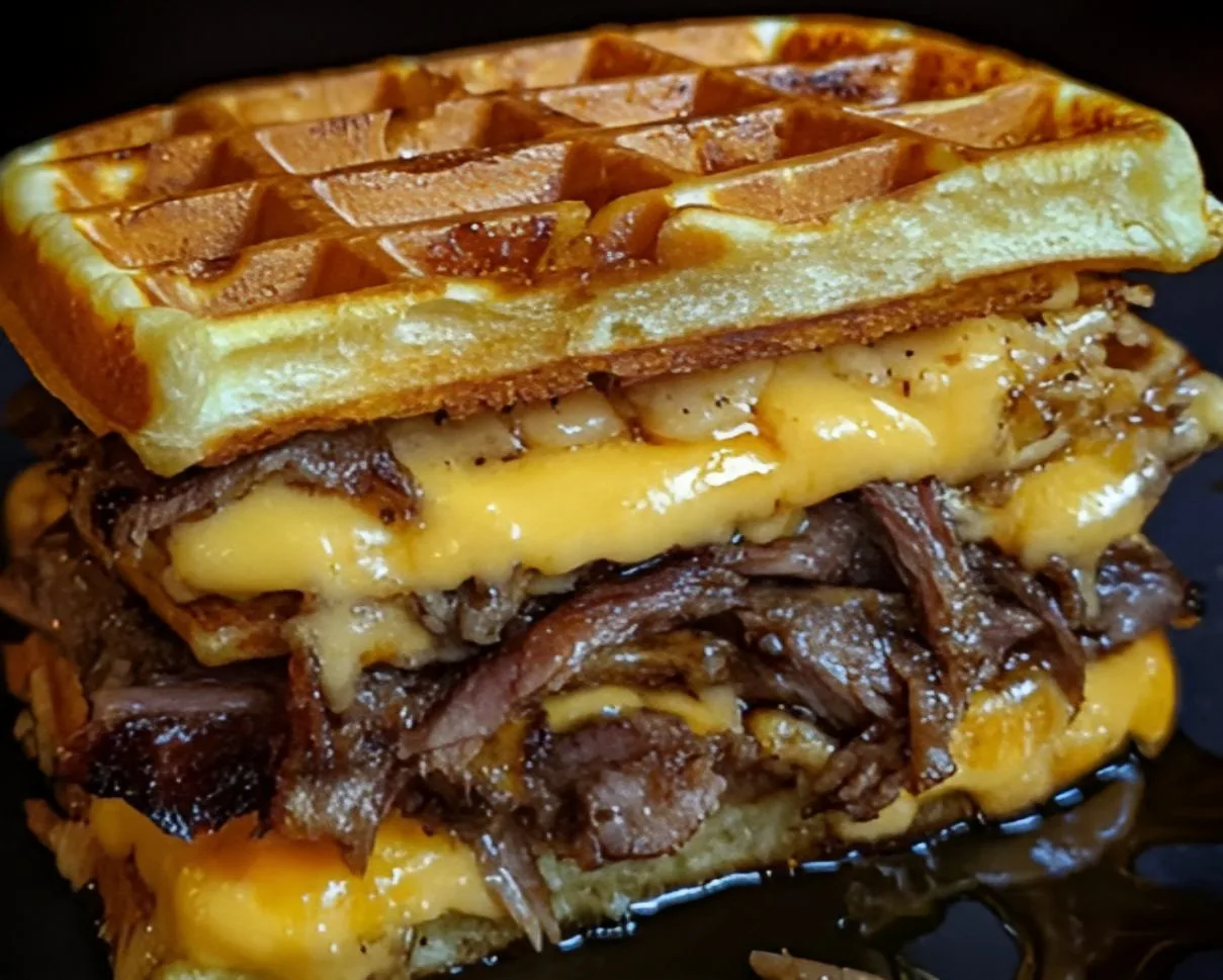 Easy Bourbon Maple Brisket Grilled Cheese Wafflewich Recipe
