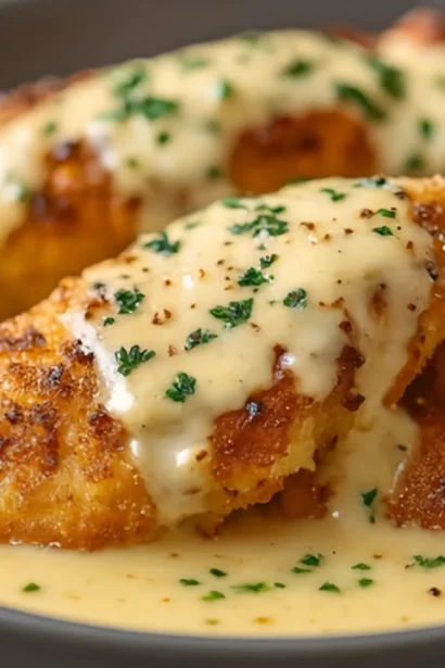 Easy Parmesan Crusted Chicken with Creamy Garlic Sauce Recipe