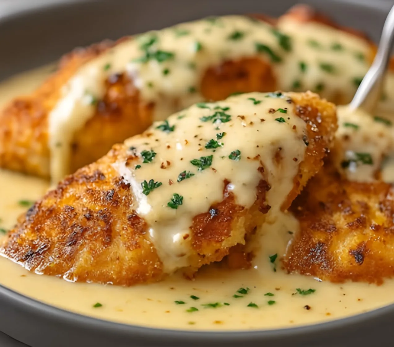 Easy Parmesan Crusted Chicken with Creamy Garlic Sauce Recipe