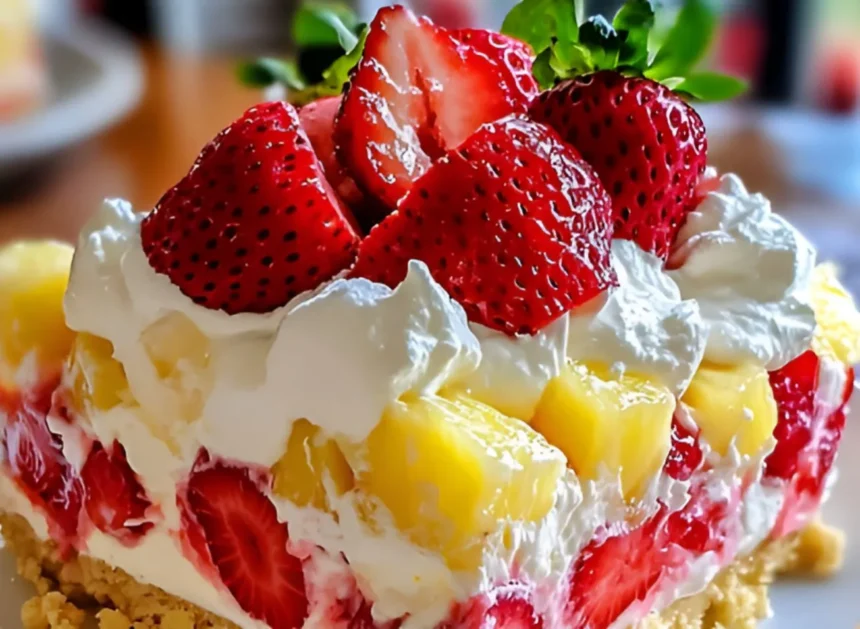 Easy Tropical No-Bake Strawberry Split Cake Recipe