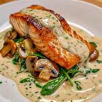 Garlic Butter Salmon with Spinach Mushrooms in Creamy Sauce