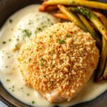 Parmesan Crusted Chicken with Creamy Garlic Sauce p