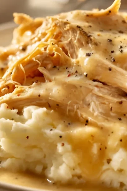 Easy Shredded Chicken Gravy Over Mashed Potatoes Recipe