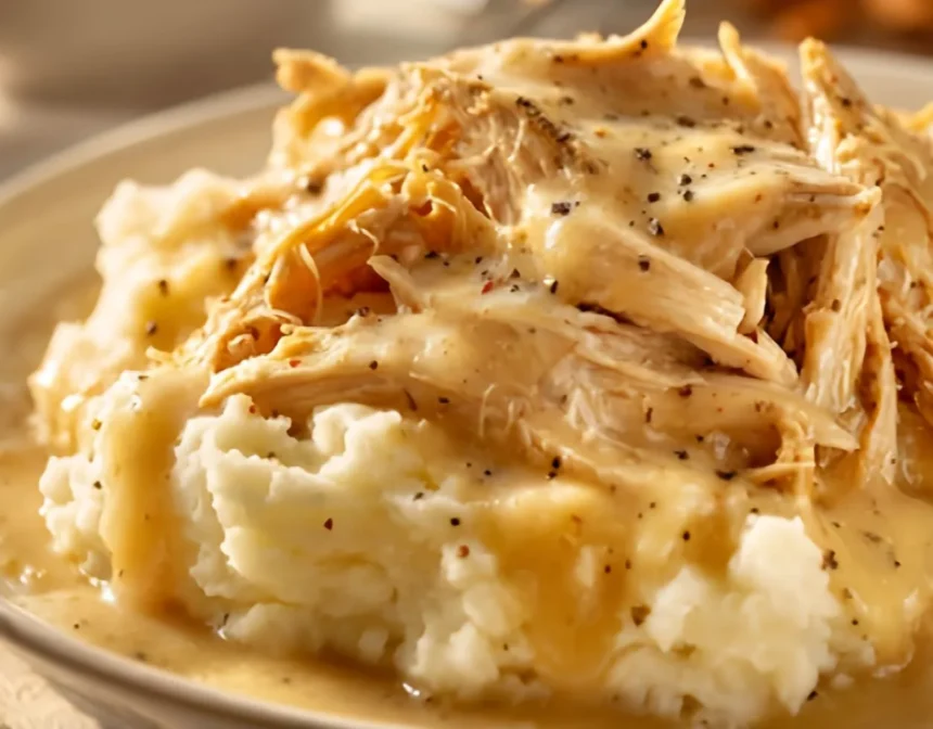 Easy Shredded Chicken Gravy Over Mashed Potatoes Recipe