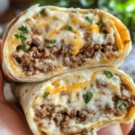 Easy creamy burritos recipe served with a rich sauce on a plate