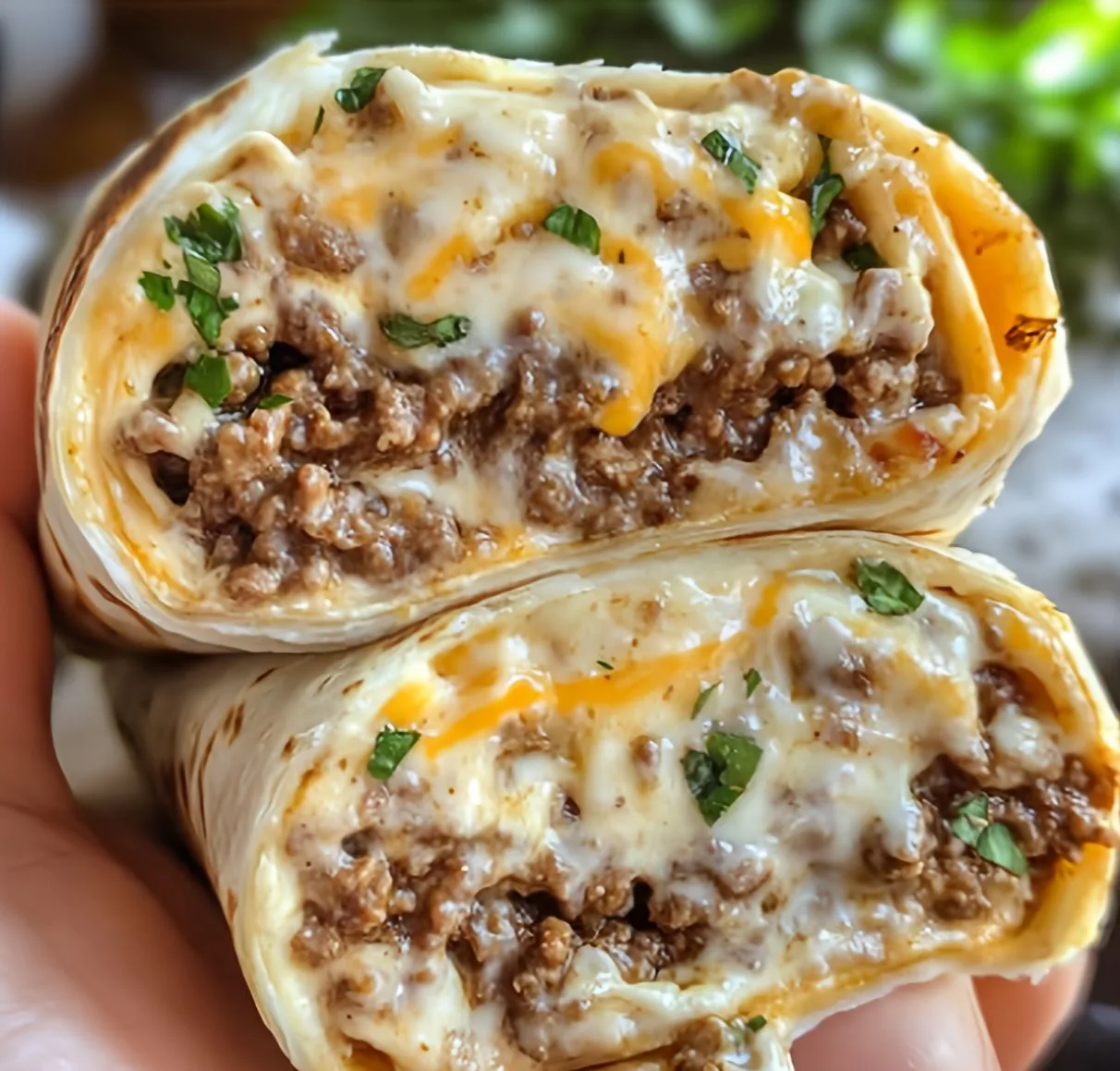 Easy creamy burritos recipe served with a rich sauce on a plate