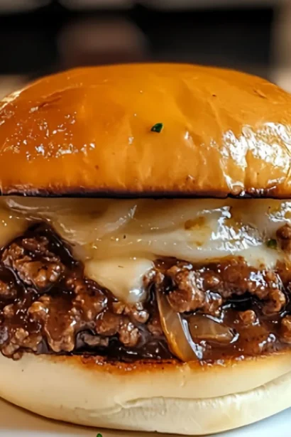 Delicious French onion beef sloppy joes served on toasted buns — an easy and flavorful dinner recipe.