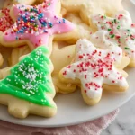 A plate of beautifully decorated cut-out sugar cookies, perfect for festive occasions.