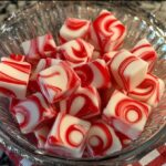 Old-fashioned soft Christmas peppermint butter mints arranged in a bowl