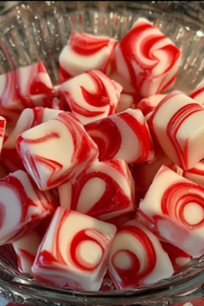 Old-fashioned soft Christmas peppermint butter mints arranged in a bowl