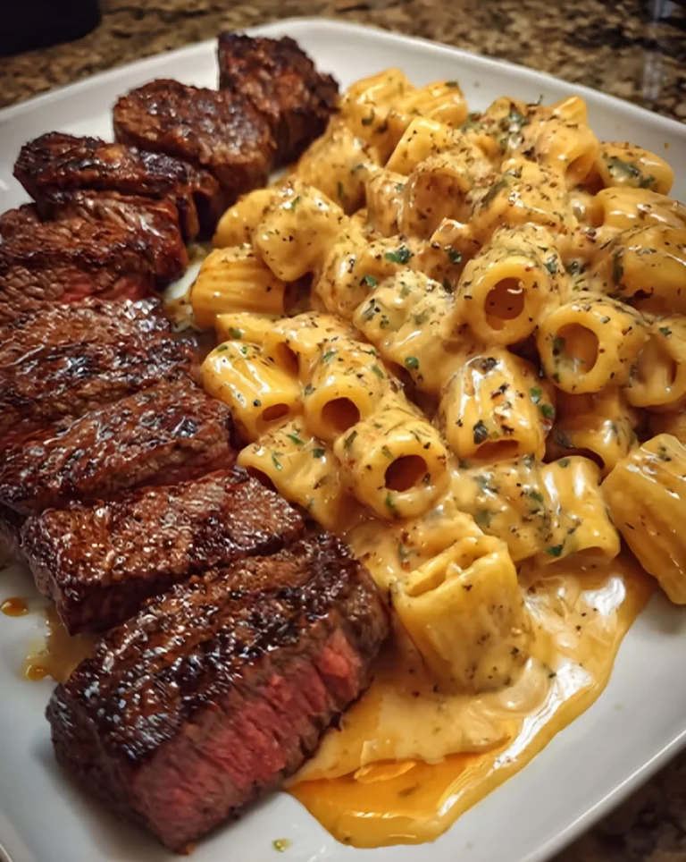 Easy Garlic Butter Steak Tips with Cheesy Rigatoni Recipe