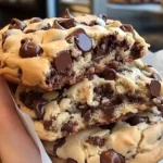 Freshly baked Levain Bakery chocolate chip cookies with gooey center and crispy edges on a cooling rack