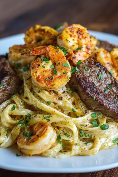 Cajun Shrimp and Steak Alfredo Pasta