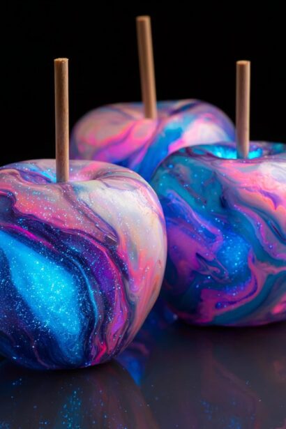 Cotton Candy Swirl Glow-in-the-Dark Candy Apples