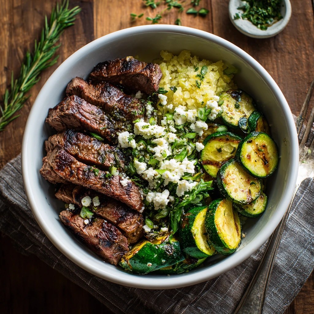 Cozy Grilled Steak Bowl With Zucchini