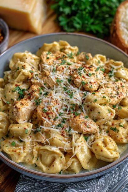 Creamy Cajun Garlic Chicken Tortellini with Three Cheeses