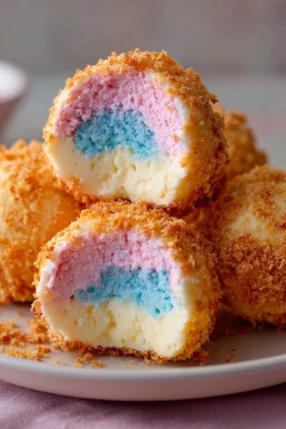 Crispy Cotton Candy Cheesecake Bombs