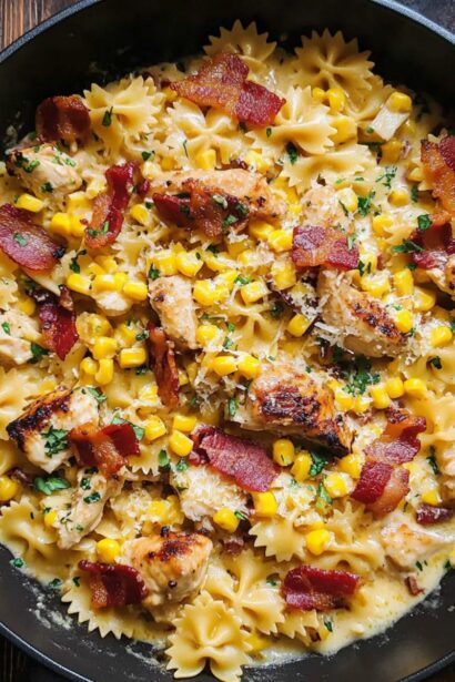 Easy Creamy Chicken and Corn Pasta with Bacon for Dinner