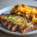 Garlic Butter Steak & Cheddar Potato Bake