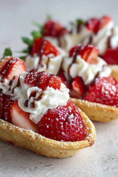Strawberry Cookie Boats Filled with Vanilla Cream