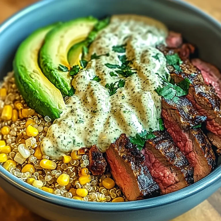 Irresistible Steak Avocado Roasted Corn Bowl with Cilantro Cream