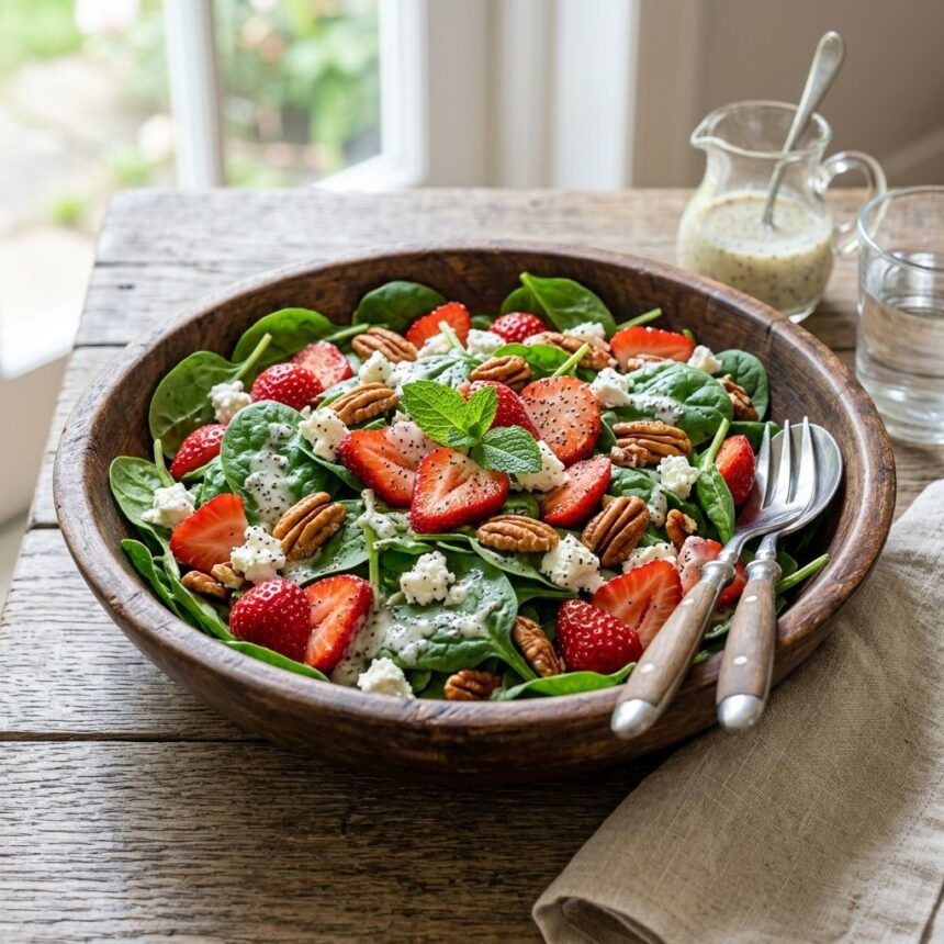 Fresh Strawberry Spinach Salad with Homemade Poppy Seed Dressing
