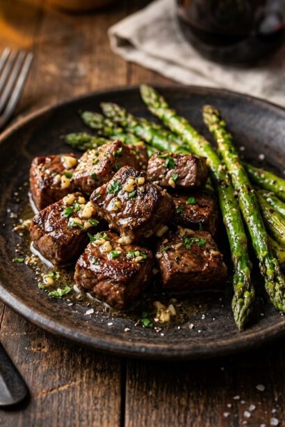 Garlic Butter Steak Bites with Asparagus
