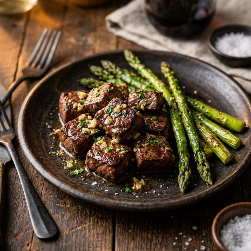 Garlic Butter Steak Bites with Asparagus