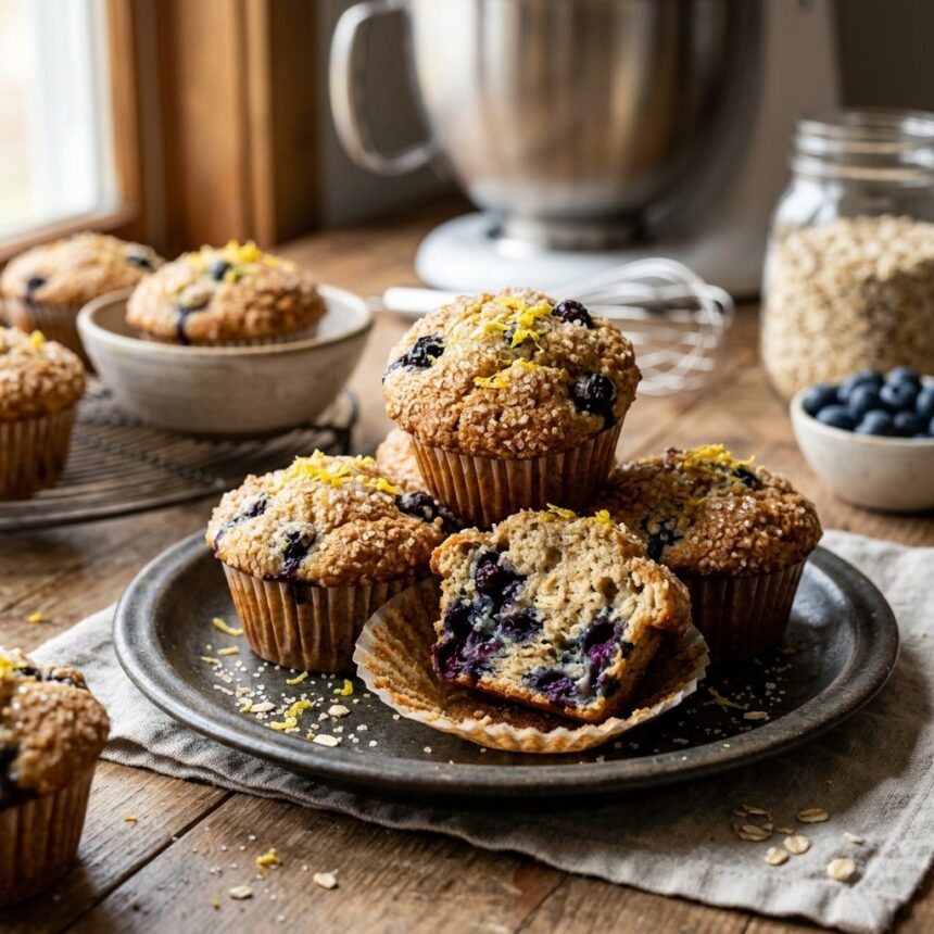 Healthy Blueberry Lemon Oatmeal Muffins