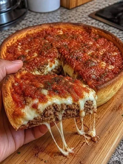 Deep-Dish Pepperoni Cheeseburger Pizza Pie
