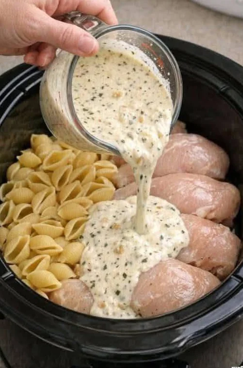 Slow Cooker Creamy Chicken and Shells