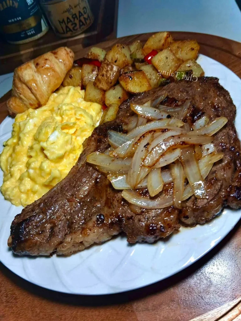 Steak & Onions, Scrambled Cheese Eggs