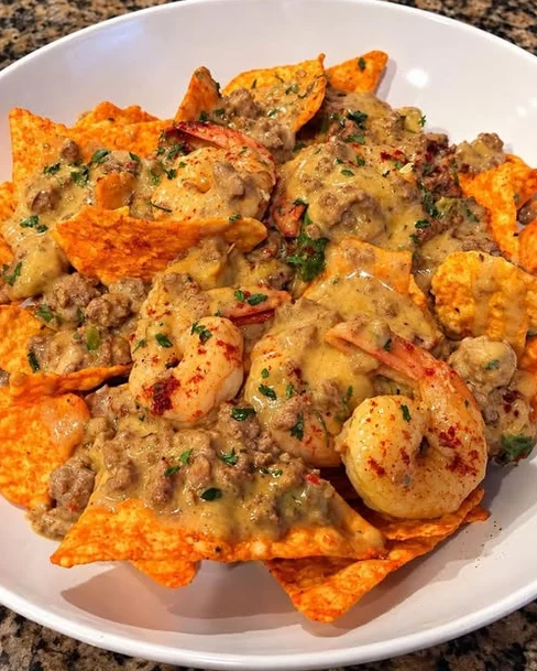 Cheesy Shrimp & Beef Nachos