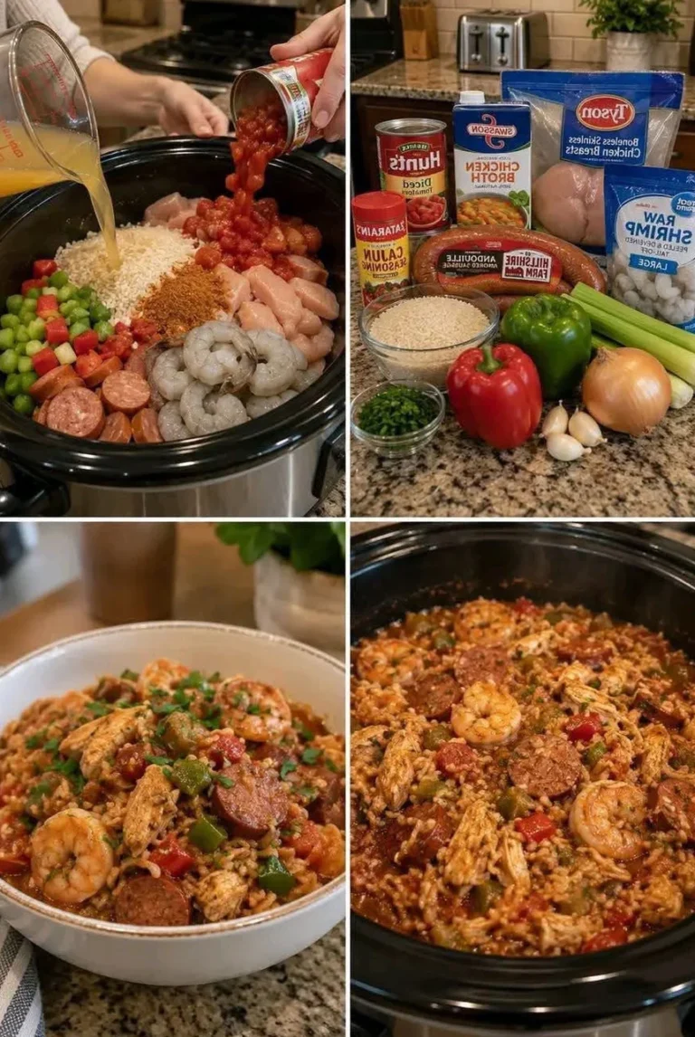Slow Cooker Cajun Jambalaya with Chicken, Sausage & Shrimp