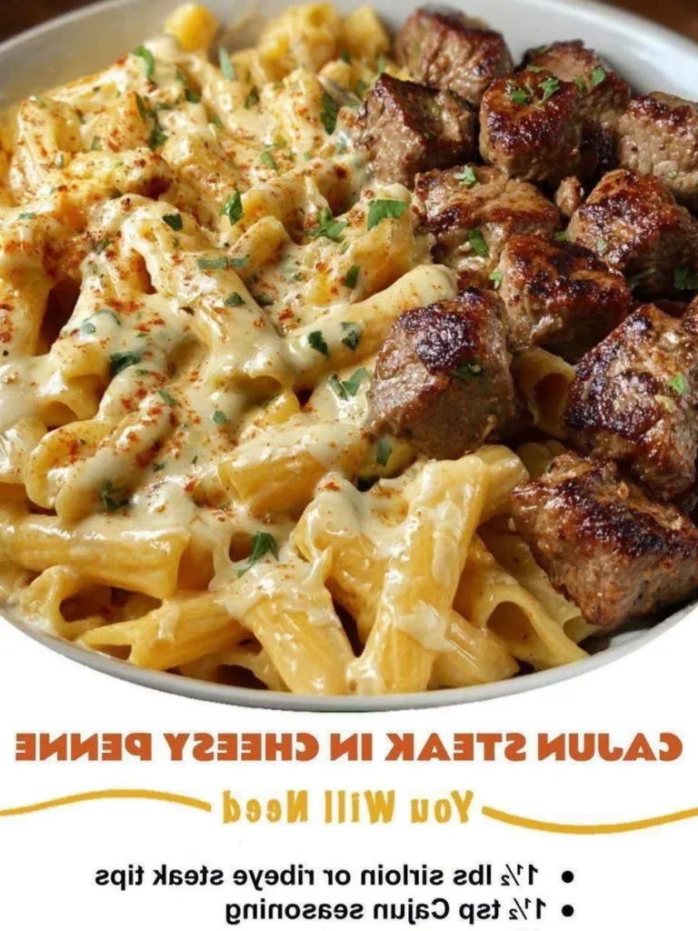 Cajun Steak Tips in Cheesy Penne Parmesan Sauce