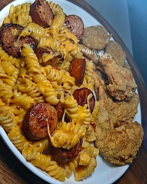 Dinner Fried Chicken & Cheesy Sausage Rotini