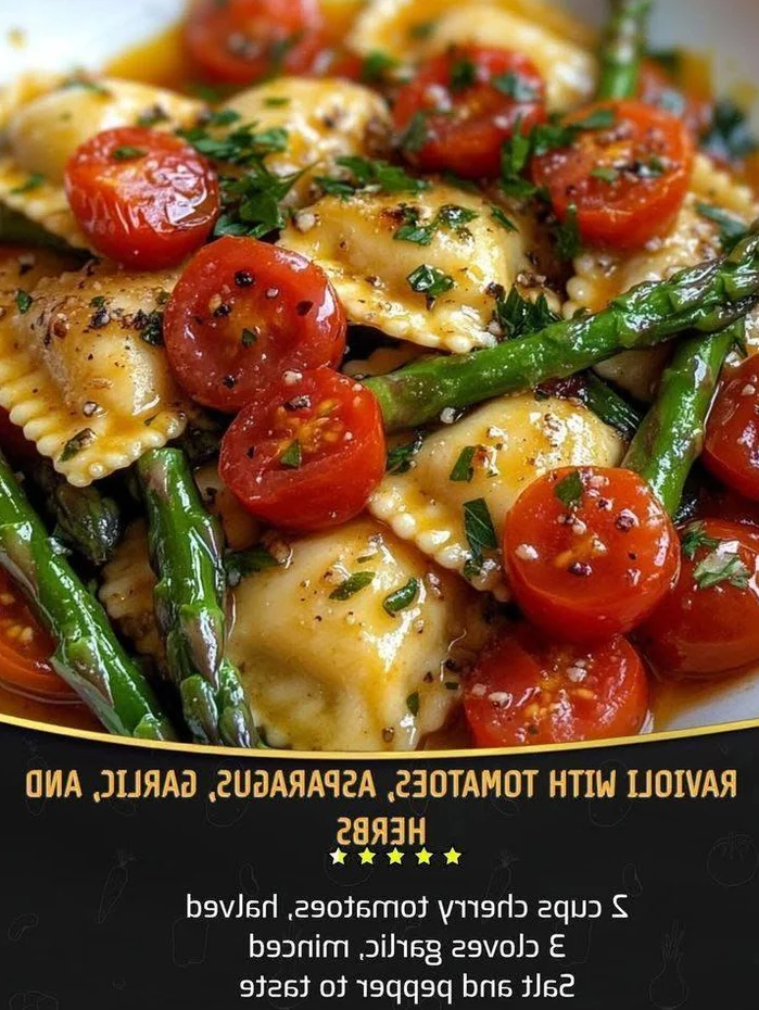 Ravioli with Tomatoes, Asparagus, Garlic, and Herbs