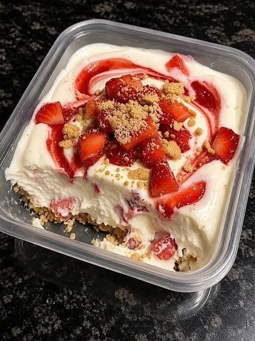 High Protein No Bake Healthy Strawberry Cheesecake Box Dessert