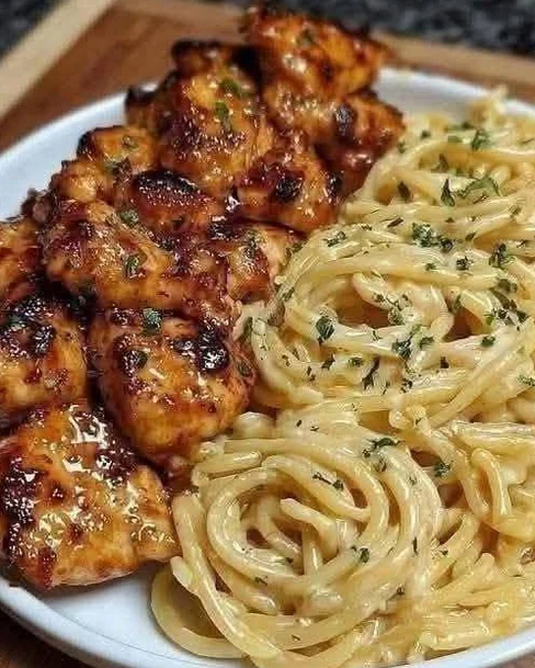slow cooker Lemon Garlic Butter Chicken with Creamy Parmesan Pasta