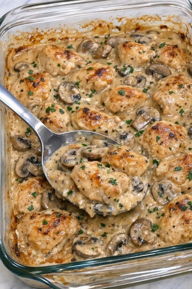 Air Fryer Creamy Garlic Mushroom Chicken Casserole
